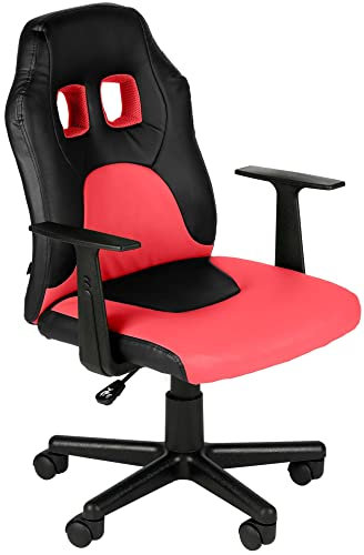 CLP Schreibtischstuhl ergonomisch Kinder und Jugendliche Fun, Drehstuhl höhenverstellbar mit Kunstlederbezug, Armlehnen abnehmbar, Farbe:schwarz/rot