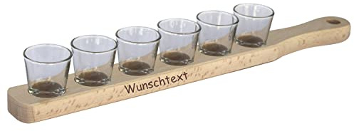 Schnapslatte mit Gravur - personalisiert mit Namen oder Spruch - Schnapsglasträger für 6 Schnapsgläser, Servierlatte für Partys, Stammtisch, Schnapsrunde oder als Geschenk