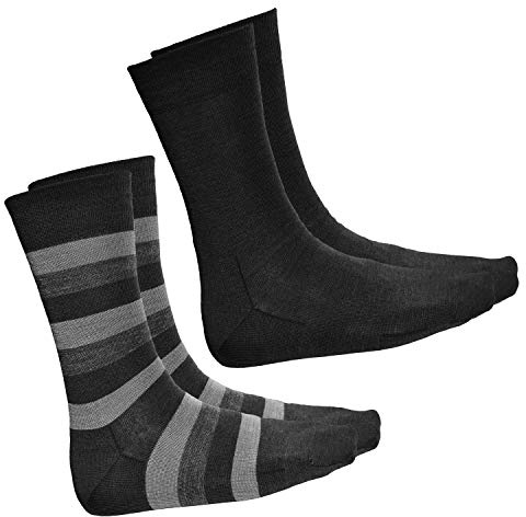 vitsocks Men's Everyday MERINO WOOL Fine Soft Warm Socks (2 PAIRS) Patterned & Plain Pack Winter Woolen Mid-Calf, black-grey, 8.5-9.5