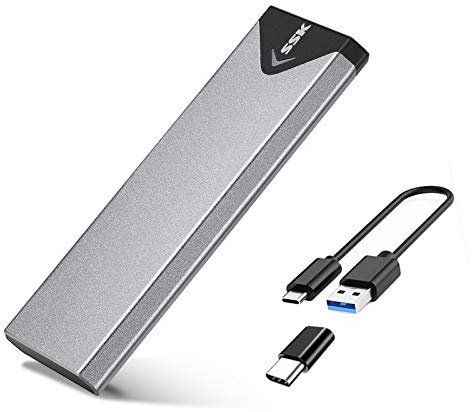 SSK Aluminium USB 3.2 Gen1 M.2 SATA SSD Gehäuseadapter bis zu 5 Gbps, Externes NGFF-Basiertes M.2-Solid-State-Laufwerk Gehäuse Lesegerät, Nur für SATA-SSD