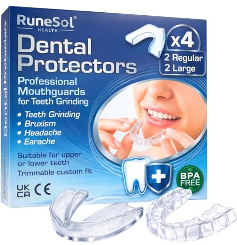 Runesol Aufbissschiene gegen Zähneknirschen, 8 x Mischpackung mit Hygieneetui, Zahnschiene Knirschen, Knirscherschiene für Nacht, Beissschiene für Bruxismus, Mouth Guard, Schiene, Schnarchschiene