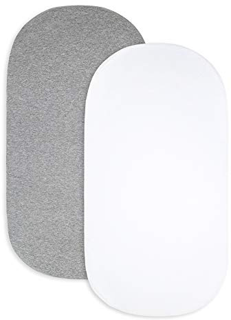 Burt's Bees Baby - Sábana Bajera Ajustable Unisex para moisés de niño y niña, 100% algodón orgánico, para colchón estándar de moisés (Gris Jaspeado/Blanco, Paquete de 2)