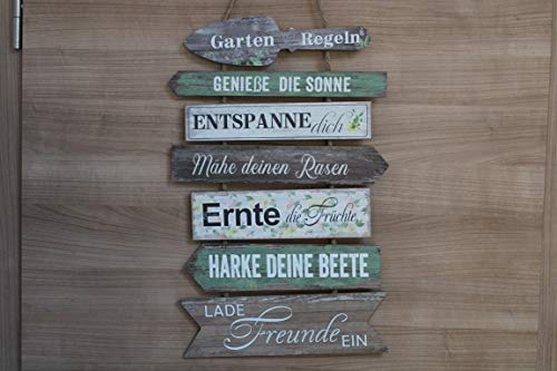 Posiwio Grosses Holzschild (MDF-Holz) Garten-Regeln 54 x 35 cm, Schild zum Hängen