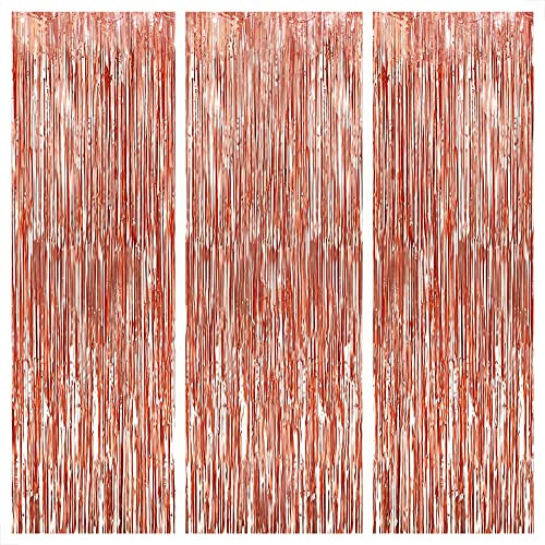 KatchOn, Rose Gold Fringe Curtain - XtraLarge 9.6x8 Feet, Pack of 3 | Rose Gold Backdrop for Birthday Party | New Years Eve Decorations 2026 | Foil Tinsel Backdrop for Bachelorette Party Decorations