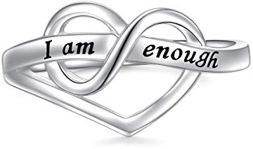 I Am Enough Ring für Damen Mädchen S925 Sterling Silber Inspirierender Herzring für Angstlinderung Geburtstag Weihnachten Geschenke