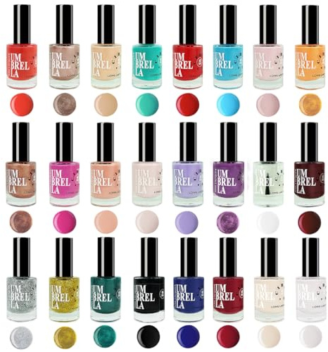 Set of 24 Nail Polishes - 24 Unique & Vibrant Colours 11ml Bottles Quick-Dry and Long-Lasting, Made in the EU