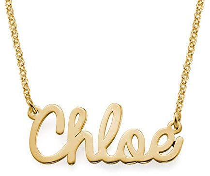 MYKA Personalisierte Kursive Namenskette aus Sterling Silber 925 - Vergoldet - Typenschild Name Schmuck Geschenk für Damen - Mutter - Freundin