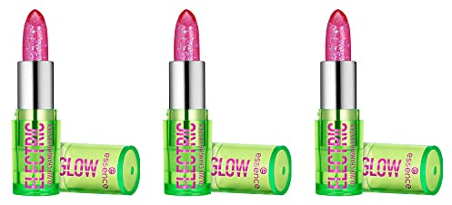 essence ELECTRIC GLOW colour changing lipstick, Transparent, pflegend, Expressergebnis, farbanpassend, natürlich, glänzend, vegan, ölfrei, ohne Alkohol, ohne Parabene, 3er Pack (3x3.2g)
