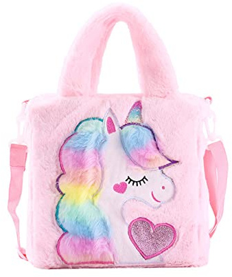 Hifot Einhorn Plüsch Umhängetasche Mädchen, Mode Einhorn Bestickt Kuriertasche Handtaschen mit Verstellbar Schultergurt Kuriertasche für Kinder