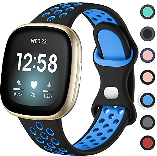 Upeak Sportarmband Kompatibel mit Fitbit Versa 3 Armband/Versa 4 Armband/Fitbit Sense Armband/Sense 2 Armband, Atmungsaktiv Silikon Doppelloch Schnappschnalle Ersatzband für Damen Herren