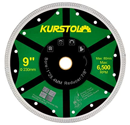 KURSTOL Diamant Fliesen Trennscheibe – 230 mm Superdünnes Diamant Trennscheibe für Porzellanfliesen, Keramik, Marmor, Granit, Bohrung 25,4-22,23mm