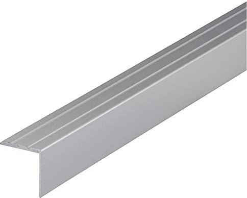 ufitec® Alu Winkelprofil 30x25 mm mit Rillen selbstklebend, Treppen Kanten & Stufen Winkel Schutzprofil (30 x 25 mm | 195 cm Länge, Silber)