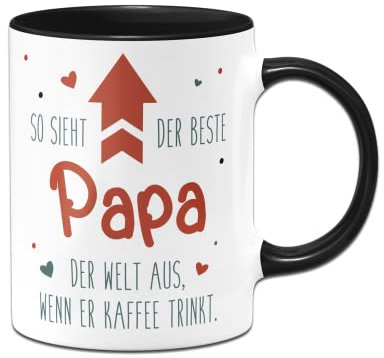 Tassenbrennerei Tasse So sieht der beste Papa der Welt aus wenn er Kaffee trinkt - Geschenk mit Spruch lustig (Papa-Schwarz)