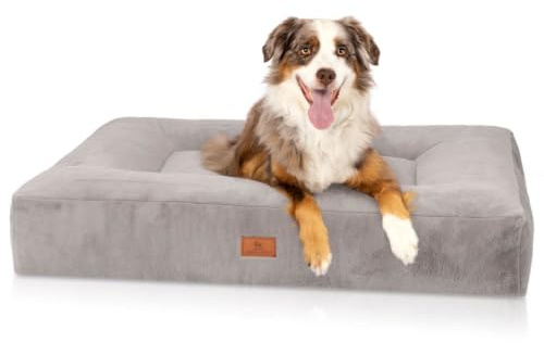 Knuffelwuff orthopädisches Hundebett mit kuschelig weichem Kaninchen Fellimitat Midland 120 x 100cm Grau - Abnehmbarer Bezug - waschbar - Hundekissen für große, mittelgroße und kleine Hunde