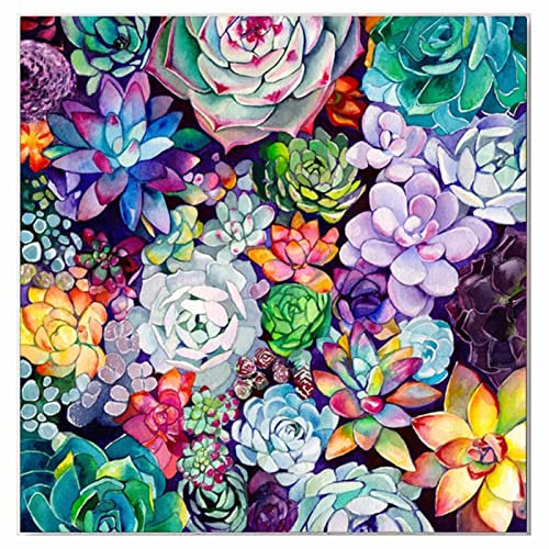 5D Diamant Malerei Set, 5D Diamant Painting Bilder Sukkulente Pflanzen DIY Diamond Painting Full Set Strass Stickerei Kreuzstich Kunst Handwerk für Wohnzimmer Wanddekoration 25x30cm/10x12inch Square