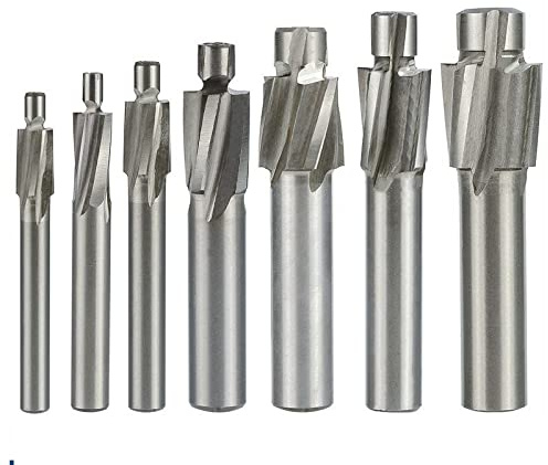 NUSHKI Fresa De Extremo Escariado De 4 Flautas Herramienta De Ranurado Piloto Fresa Fresa De Avellanado Fresas De Extremo Agujero Piloto,7pcs Set