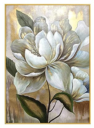 Ölbilder Auf Leinwand Handgemalt, Vintage Weiß Blühende Pfingstrose Blume Blatt Pflanze Blattgold Luxus Abstrakte Kunstwerke Rahmenlose Original Handgemalte Ölgemälde Auf Leinwand Wandkunst F