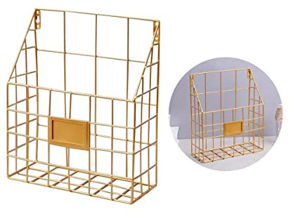 Wandregal zum Aufhängen, 1 Packung, 1 Stück, Taschen, Organizer, Büro, Zeitschriftenständer, Metallnetz, Wandhalterung, Zeitschriftenordner, Arbeit, Organisation von Displaydateien (Gold mit Etikett)