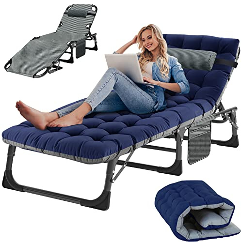 Slsy Folding Lounge Chairs Outdoor, Adjustable Sleeping Cot Chair, Portable Folding Bed Cot Chaise Lounge Chairs for Outside Beach Lawn Camping Pool Sun Tanning