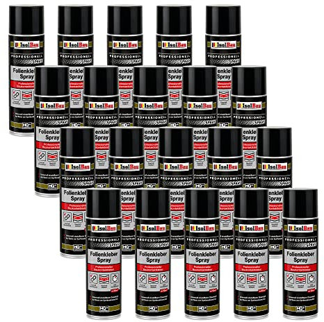 Isolbau Spray adhésif pour film adhésif professionnel pour le collage de films de construction et pare-vapeur - Pour PVC, bois, béton, etc. - 20 x 500 ml