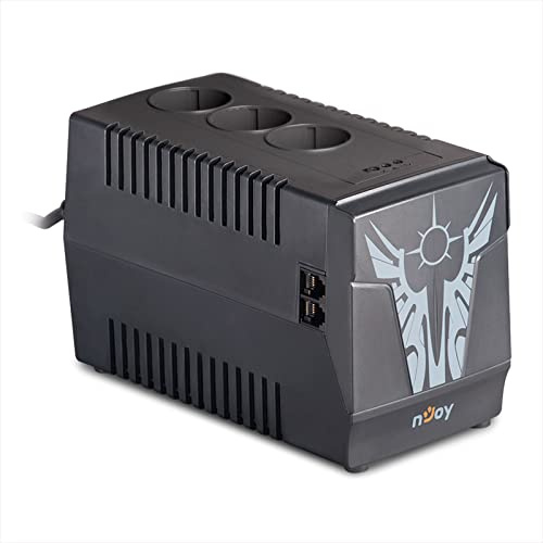NJOY Paladin 1000 Stabilizzatore di Tensione 1000VA AVR 500W Monofase, Stabilizzazione ± 10%, 3 Uscite Schuko, 500 Watt, Dispositivo di Protezione da Sovratensione e Sottotensione