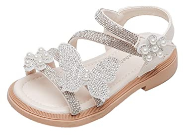 IQYU Sandales d'été pour filles - Sandales décontractées à bout ouvert - Motif papillon et strass - Fermeture légère - Pour l'été - Pour les loisirs, beige, 31