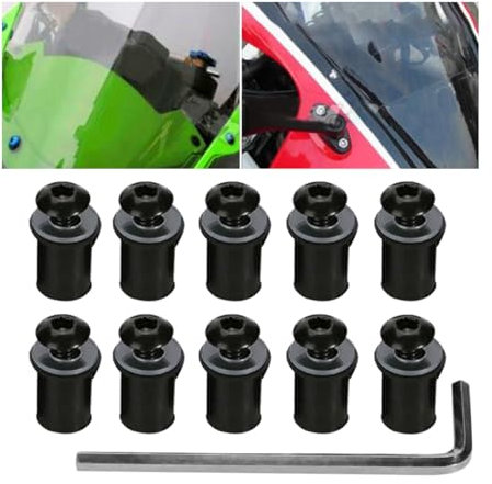 CGEAMDY 10 Pezzi Bulloni Parabrezza per Moto, 5MM Viti per Parabrezza in Alluminio, Accessori Auto Multifunzionali, Kit Bulloni per Carenatura Universale Parabrezza per Moto, Roadster(Nero)