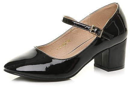AJVANI Womens Ladies mid Block Heel Strap Work Evening Party Mary Jane Court Shoes Size