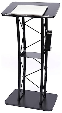 JITEM Rednerpult Schwarzes, gebogenes Podium, bodenstehendes Metall-Rednerpult mit Getränkehalter, 40 x 60 x 120 cm Stehpult Hörsäle