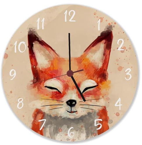 speecheese Fuchs in Wasserfarbenoptik Wanduhr schöne Uhr für das Kinderzimmer mit niedlichem Fuchs als Deko für das Kinderzimmer von Kleinkindern