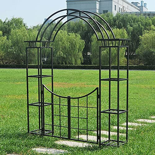 Rosenbogen Torbogen Rankhilfe Gartenlaube oder Rankgitter, robuster Pflanzen-Klettertorbogen, Metall-Gartenbogen mit Tor, pulverbeschichtetes Stahlspalier, für Rasen-Hinterhof im Freien, H225 x B188,