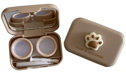 Kit de lentes de ojos portátil: bonita caja de viaje para lentes de contacto con recipiente, Marrón13, Talla única, Compacto
