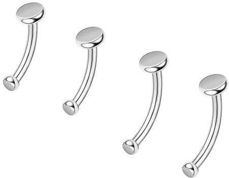 ZS 2 par ögonbrynsringar i rostfritt stål, 16 g böjda magringar navel skivstång helix daith tragus örhängen, 8/10 mm spikad vertikal labret läpppiercing smycken, Metall, Ingen ädelsten