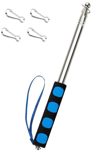 Qiuboluny Telescopic Handheld Flagpoles with Clips 2 Meters Portable Flag Pole Lightweight Extendable Tour Guide Stainless Steel Banner Flag Pole Pointer for Teachers with Anti-Slip Grip ((2 blue)
