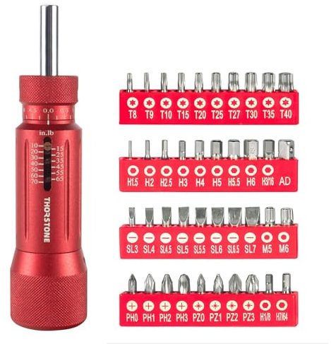 Thorstone Inch Pound Torque Screwdriver Wrench Set with 40pcs S2 Bits, 1/4'' Drive, 10-70 In-lbs for Maintenance, Tool use, Bike Repair, and Mounting