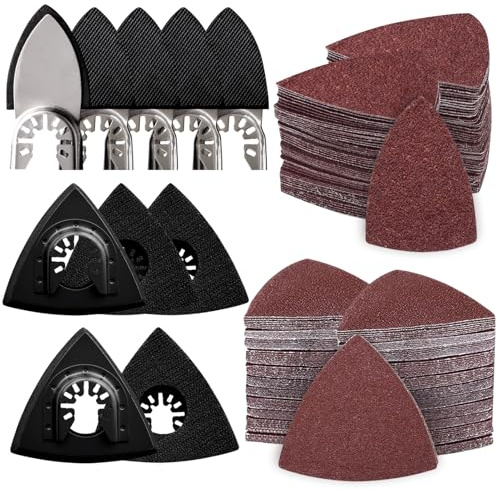 260pcs Oscillating Tool Sanding Pads Kit, 5pcs Triangle Sanding Pads and 5pcs Finger Sanding Pad, 250pcs Multitool Sandpaper Set, Multi Tool Sanding Attachment Fit for Finishing Wood