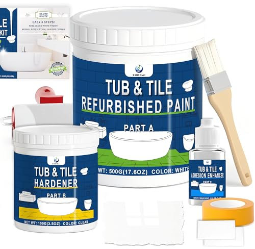 XUDOAI Smalto Sanitari e Ceramiche Vernice Bianco Lucido 610g, Pittura per Piastrelle Bagno/Cucina/Doccia/Porcellana/Lavello/Ceramica Rinnovo del Colore e Copertura Superficiale