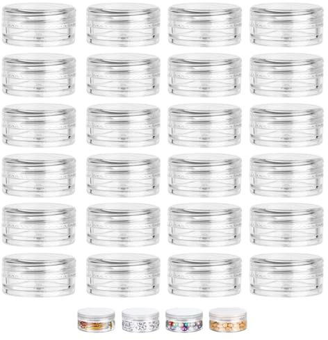 24 pcs 3g/3ml Contenants Cosmétiques Transparentavec, Pots Cosmétiques Vide en Plastique Clair,Petite Pots Ronds Clairs Vides pour Lotion,Baume à Lèvres,Crème,Accessoires pour Ongles