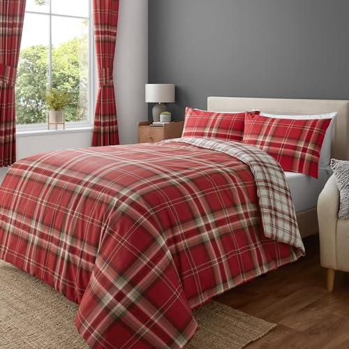 MAQUE Rouge Housse de Couette 240 X 260 Carreaux RéTro, Parure de Lit 2 Personnes avec Zip, Microfibre Housse Couette 240x260 et 2 Taies d'oreiller 65x65