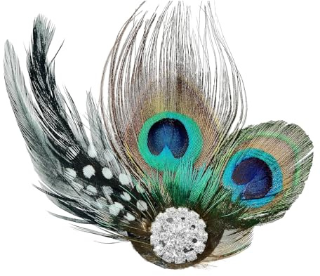 Pfauenfedern Haarschmuck mit Brosche, Pfau Kostüm, Gefieder Kopfschmuck, Feder Haarreif, 1920er Accessoires für Damen, Haarspange für 20er Jahre, Karneval, Fasching, Halloween