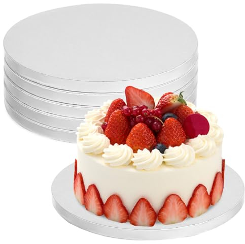 Kichvoe 6pcs White Cake Boards 10 Inch Round Cake Base Boards Cardboard Drums Display Bases Baking Supplies for Home Kitchen Wedding Birthday Decorating, 12mm Thick