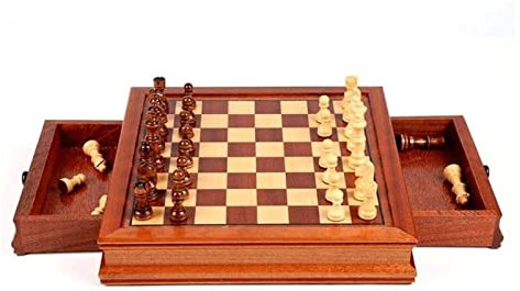 HAVVMK Schachspiel International 12,2 x 12,2 Zoll Schachspiel Massivholzbrett mit Schublade Magnetisches Schachspiel Schach, für Zuhause Geschenk Schachspiel in voller Größe