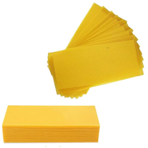Lot de 30 Feuilles de Cire D'abeille 100% Pure Plaques de Cire D'abeille Cire Abeille Naturelle pour la Fabrication de Bougies et le Bricolage