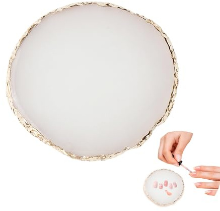 Palette de Vernis à Ongles en Résine Blanche avec Bord Doré - Palette de Mélange de Vernis à Ongles en Forme Irrégulière - Outil de Manucure Portable pour DIY Nail Tech