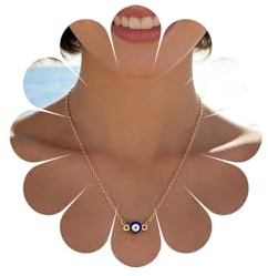 Collier bohème délicat contre le mauvais œil - Collier en argent et or pour femme - Collier ras du cou à petits pois contre le mauvais œil - Collier simple à chaîne fine - Collier à breloques contre