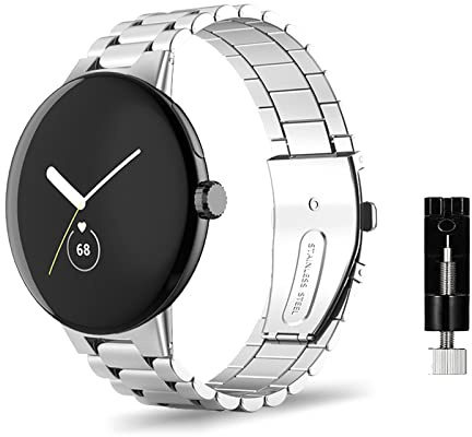 ZoRoll Armband Kompatibel mit Google Pixel Watch 4 41mm/3 41MM/2/1, Edelstahl Metal Ersatzarmband Herren & Damen Kompatibel mit Google Pixel Watch 2/1 - Silber