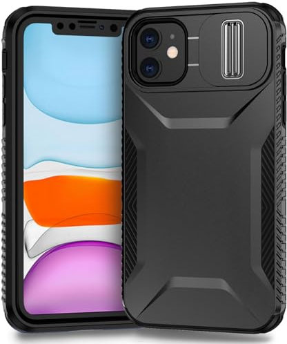 Yerebel Funda Protectora para iPhone 11 con Tapa Deslizante para Cámara, Resistente Militar Antideslizante a Golpes para iPhone 11 Negro