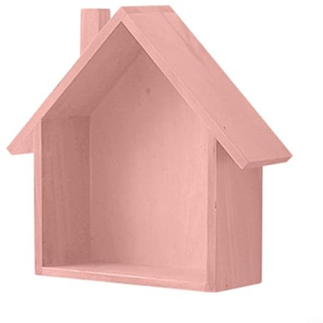 Puupaa Wandmontiertes Regal, Holzhaus, Wandaufbewahrungsregal, Präsentationsbox, Blumentopfhalter, Organizer für Schlafzimmer, Badezimmer, Wohnzimmer, Küche, Büro (Rosa)