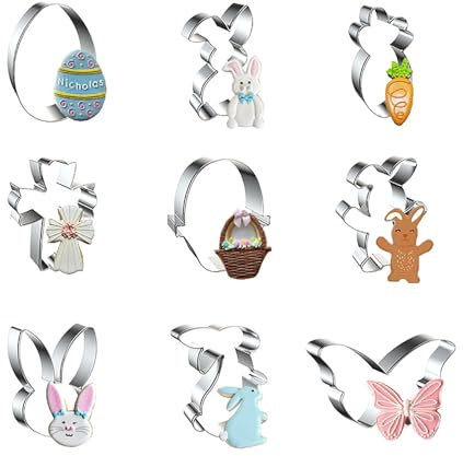 WDYJMALL Juego de 9 cortadores de galletas de Pascua, conejo, zanahoria, cesta cruzada, conejo, mariposa, B