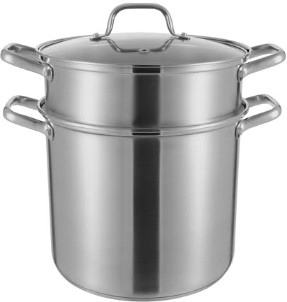 Olla grande de 8 L, olla de pasta de acero inoxidable, olla para pasta con tapa de cristal, olla para pasta con filtro para cocinas de gas, cocinas de inducción y halógenas, 36,5 x 36,5 cm